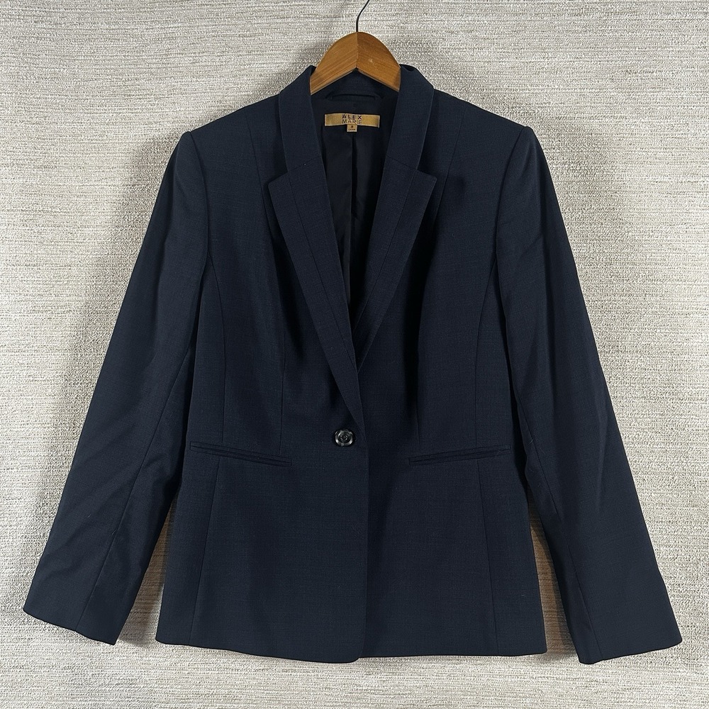 Alex Marie Womens Sz 8 Navy Blue Blazer Preppy Old Money Academia Career Scholar